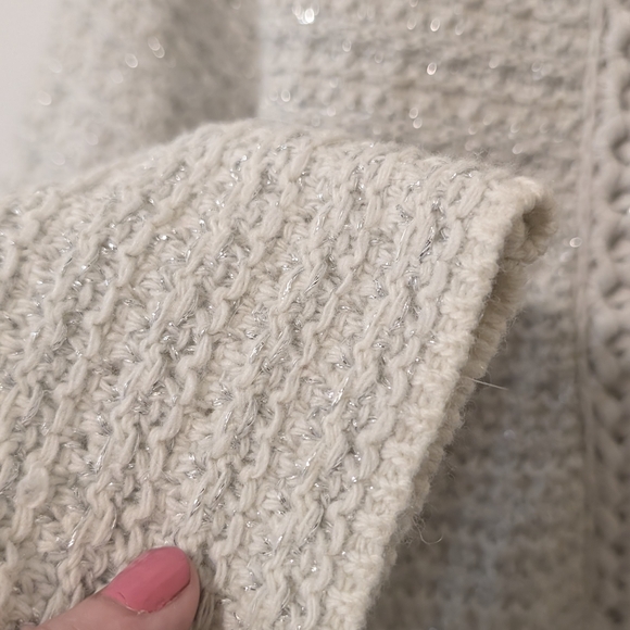 Elie By Elie Tahari Women's Cream Silver Metallic Chain Detail Open Cardigan S - Picture 5 of 8